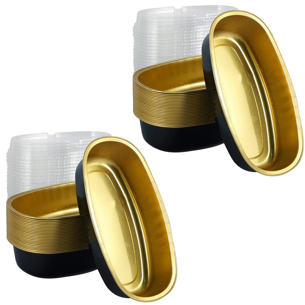 25/50Pcs Mini Loaf Baking Pans with Lids 350ml Aluminum Foil Cake Container Baking Box Cake Pans Bread Mold Heat Resistant Oval