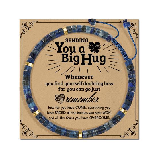 

Yousheng Natural Stone Bead Bracelet Retro Flat Bead Bracelet Adjustable Boho Bracelet with Card Inspirational Gift for Friends Loved Ones B