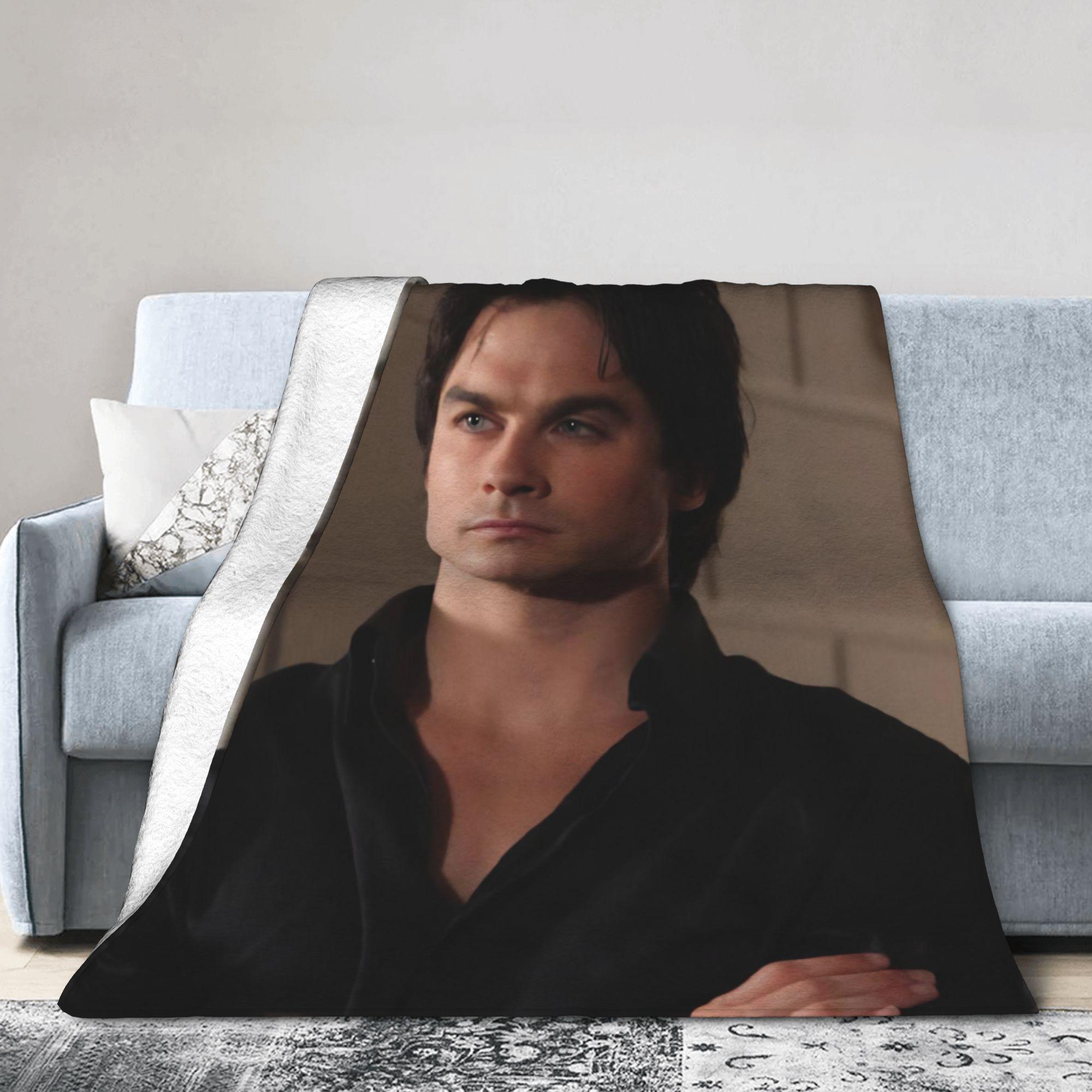 Damon Salvatore The Vampire Diaries Blanket Fleece  Winter Ian Somerhalder Throw Blanket for Bed Car Bedspreads 75X95CM
