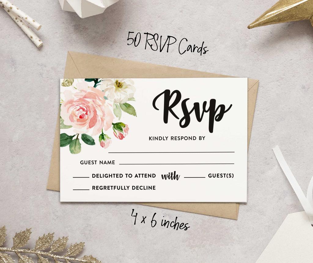 Inkdotpot 50 Blank RSVP Cards With White Envelopes Floral 4"x6" Response Cards-RSVP Reply Card For Wedding-Bridal Shower-Baby Shower-Rehearsal