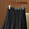Gray Solid Folds Office Lady Casual High Waist A-line Loose Women's Skirt Mid-Calf Long Skirts for Women Clothing Fashion Including Waist Belt