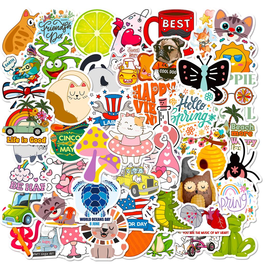 50 Stickers Cartoon Mix And Match Personality Cute Wind Independent Diy Decorative Stickers Repeated Stickers Waterproof