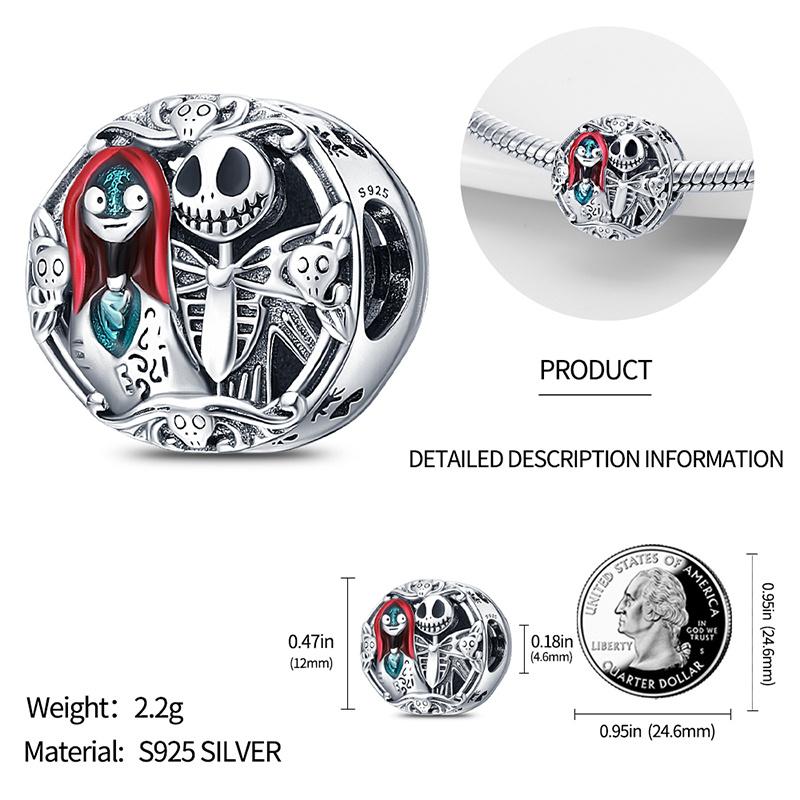 

MINISO The Nightmare Before Christmas 925 Silver Charm Beads Fit 3mm Bracelet Women Jewelry Gift