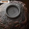 210ml Purple Pottery Relief Auspicious Dragon Gaiwan Zen Tea Tureen Tea Bowl With Lid Kit Tea Brewing Cover Bowl Cha Decoration