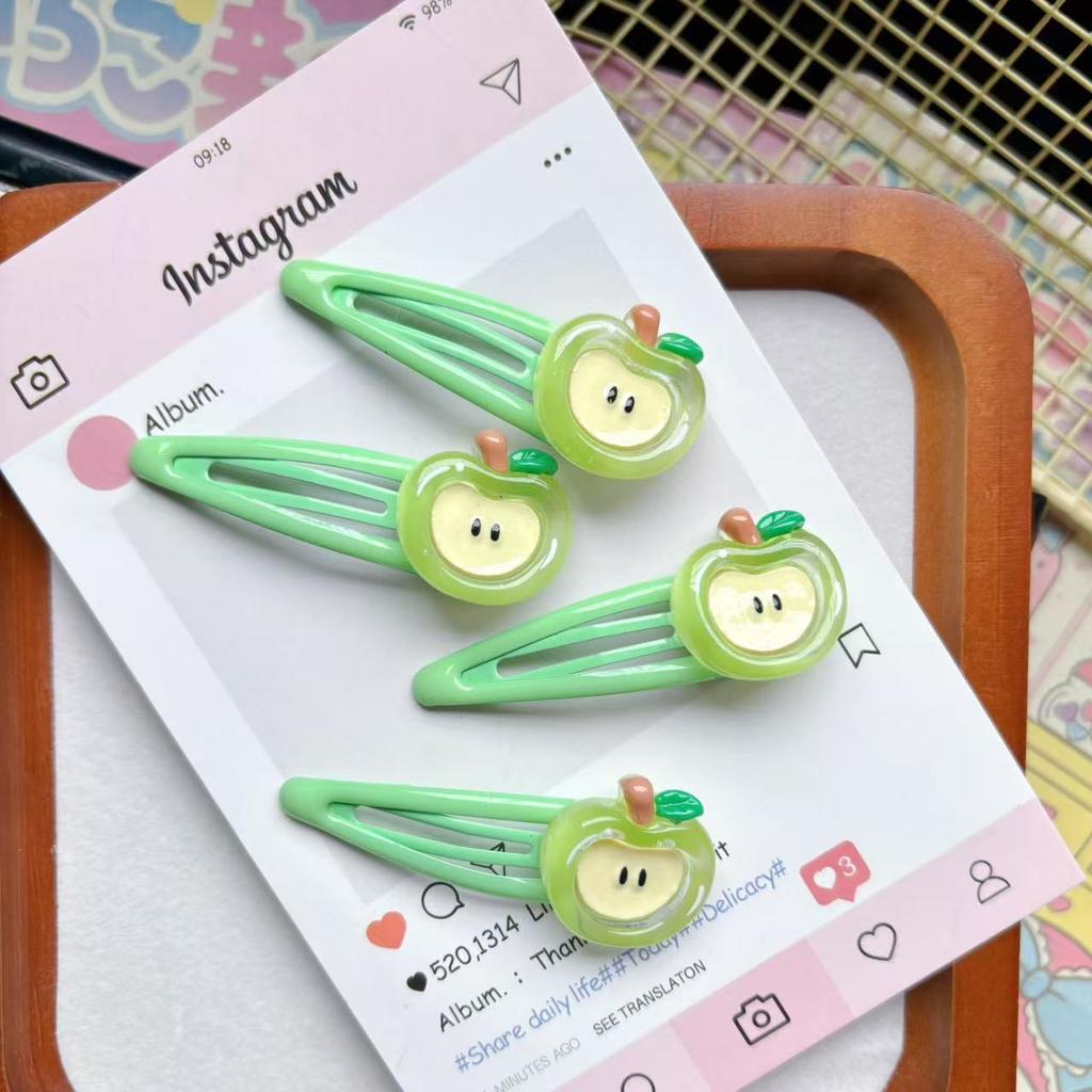 4Pcs Cute Apple Simulated Fruit Hair Clips For Girls Sweet Side Hairpins Broken Hair Accessory Bb Clip Ins Headwear