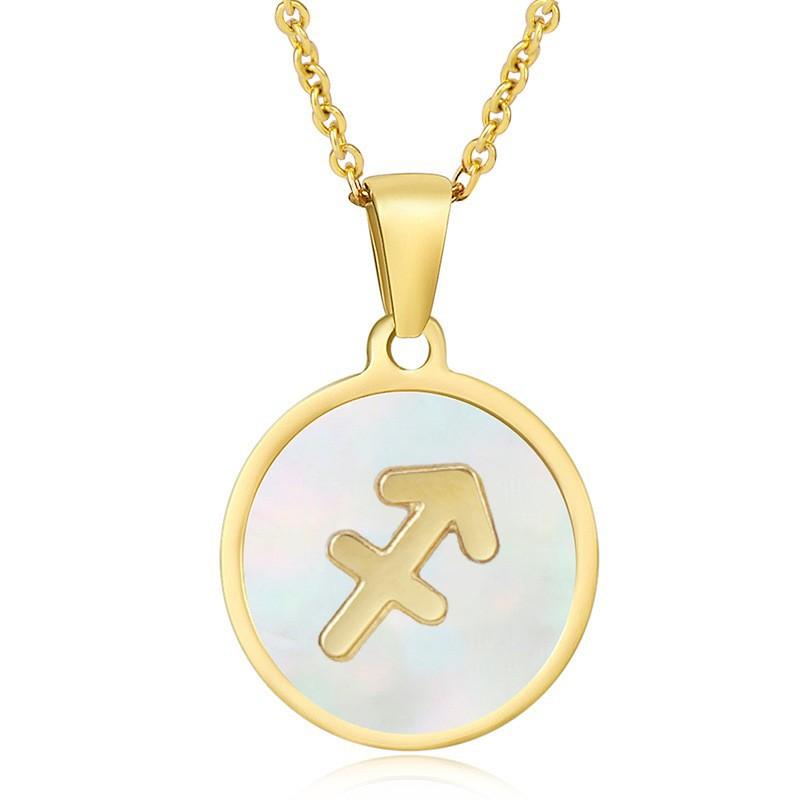 2026 Fashion Twelve Constellation Necklace Women's Simple Round Gold Constellation Necklace Pendant