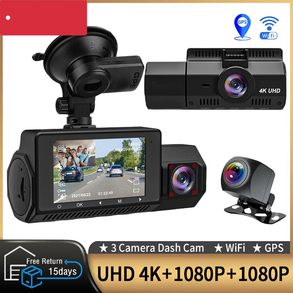 

3 Channel Dash Cam Front Inside Rear Three Way Car Dash Camera 4K+1080P Dual Channel With WiFi GPS IR Night Vision DVR Black box