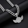 New Creative Full Diamond Wings Alloy Pendant, European and American Trendy Necklace, Hip Hop Cuban Chain Necklace