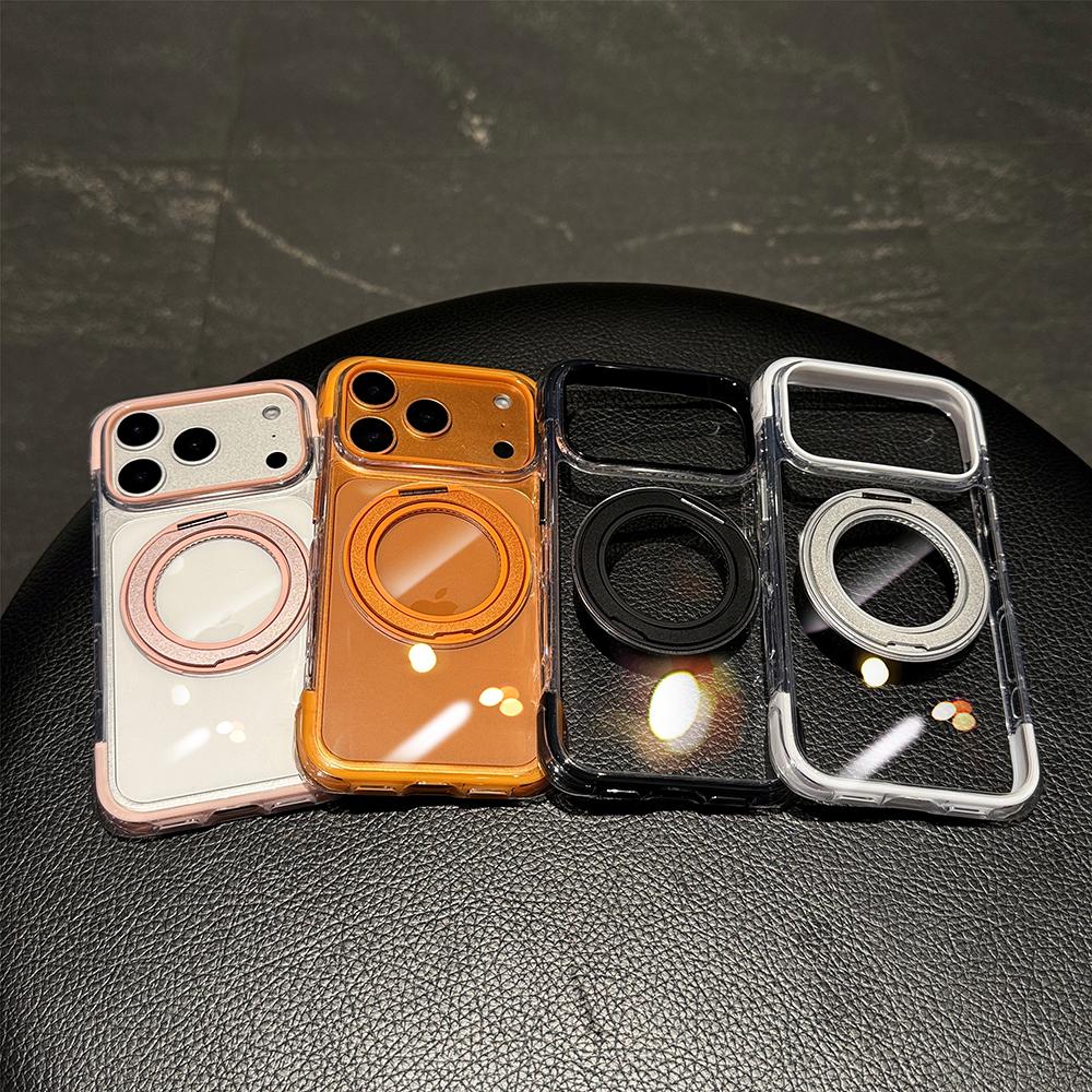 Airbag 360 Degree Rotating Bracket For Magsafe Case For iPhone 17 16 15 Pro Max Magnetic Charge Transparent Shockproof Cover