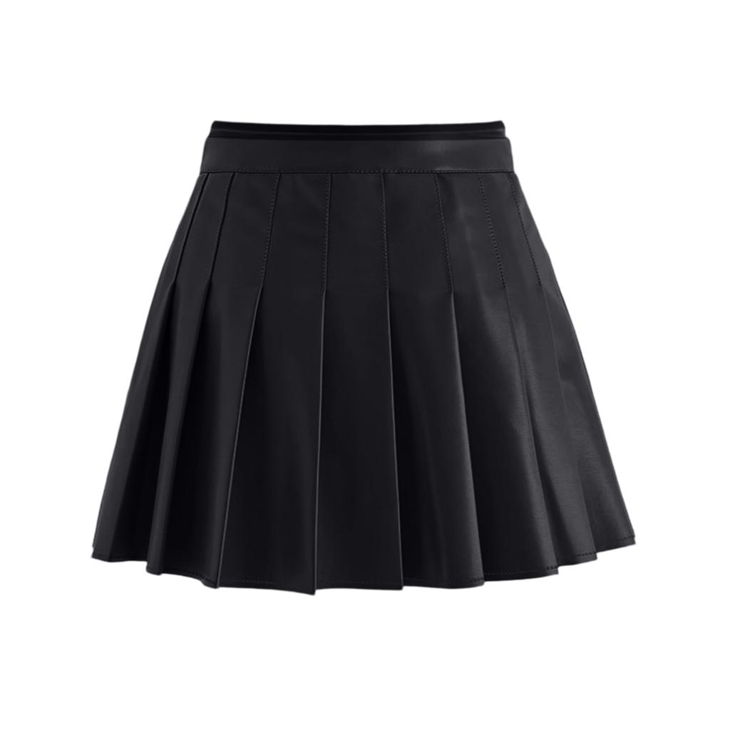 Women's Solid Color Pleated High-Waisted Leather Skirt