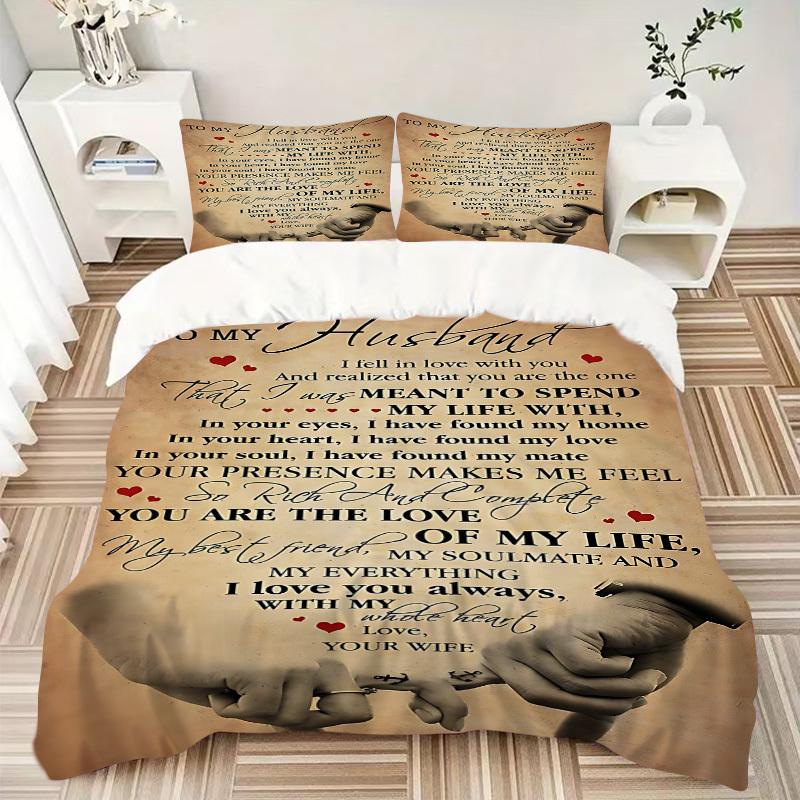 3pcs Bedding Set Love Commitment Includes 1 Comforter + 2 Pillowcases, Without Pillow Inserts, Soft Comfortable, Lightweight Breathable, Pri