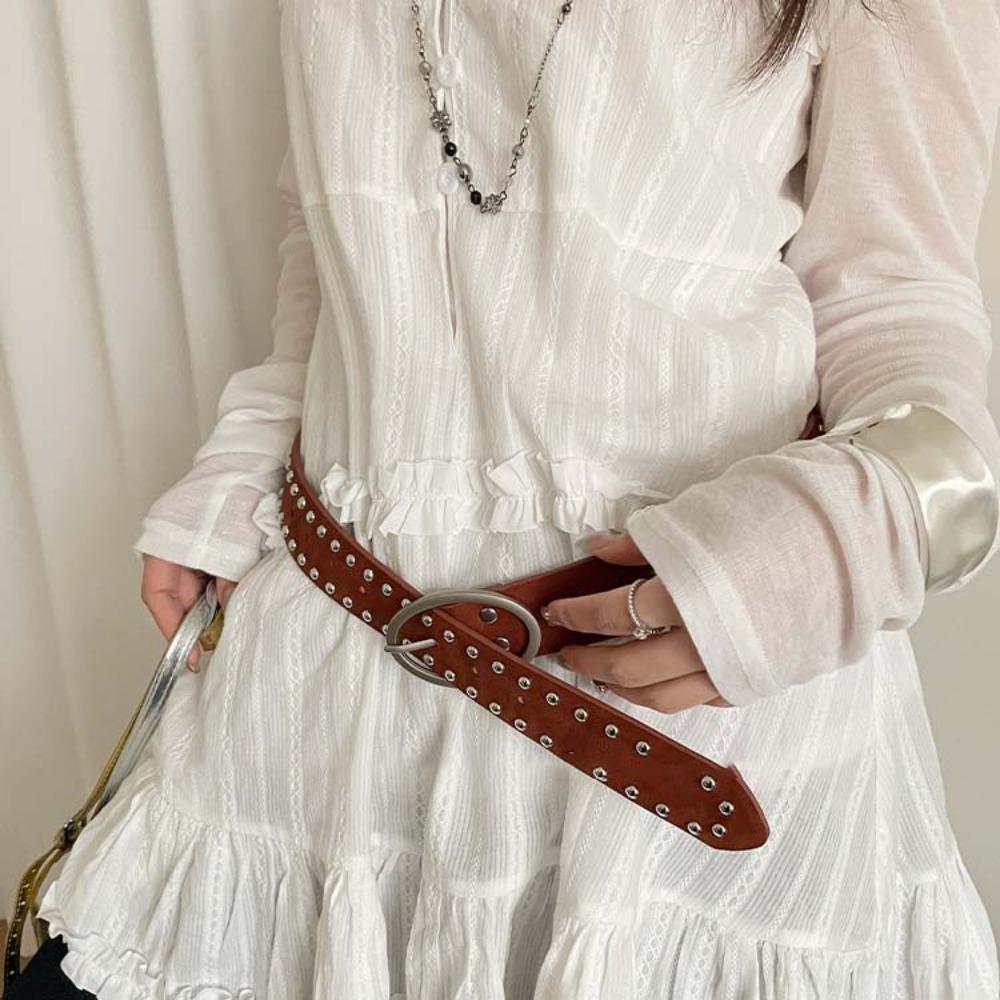 Adjustable Y2K Wide Belt Punk PU Leather Waistbands Vintage Rivet Waist Belt  Summer