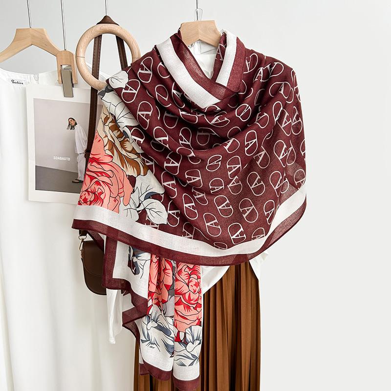 New letter oversized spring and autumn cotton and linen feel scarf literary women's winter shawl silk scarf women