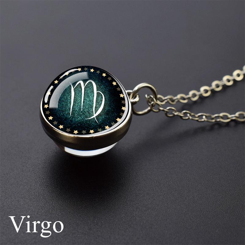 New Fashion 12 Constellation Glass Ball Pendant Necklace Zodiac Sign Necklace for Men Women Birthday Gift