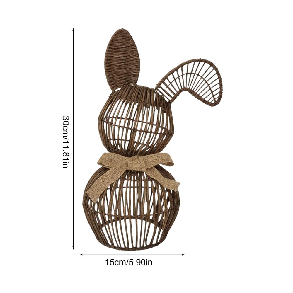 

Easter Bunnies Decor Artificial Rattan Farmhouse Ornament with Bow Design Easter Rabbit Decorations for Spring Garden Yard Home