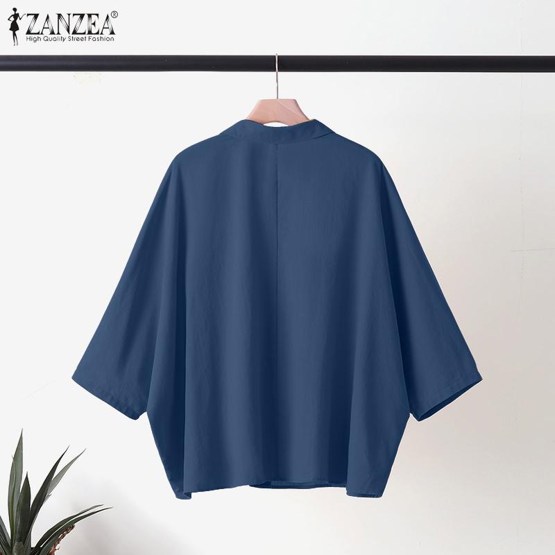 ZANZEA Women Summer Doll Collar Loose Casual 3/4 Sleeve Blouse