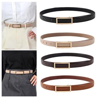 Women Fashion Faux Leather Belt Rectangle Buckle Waistband Solid Color Waist Belt