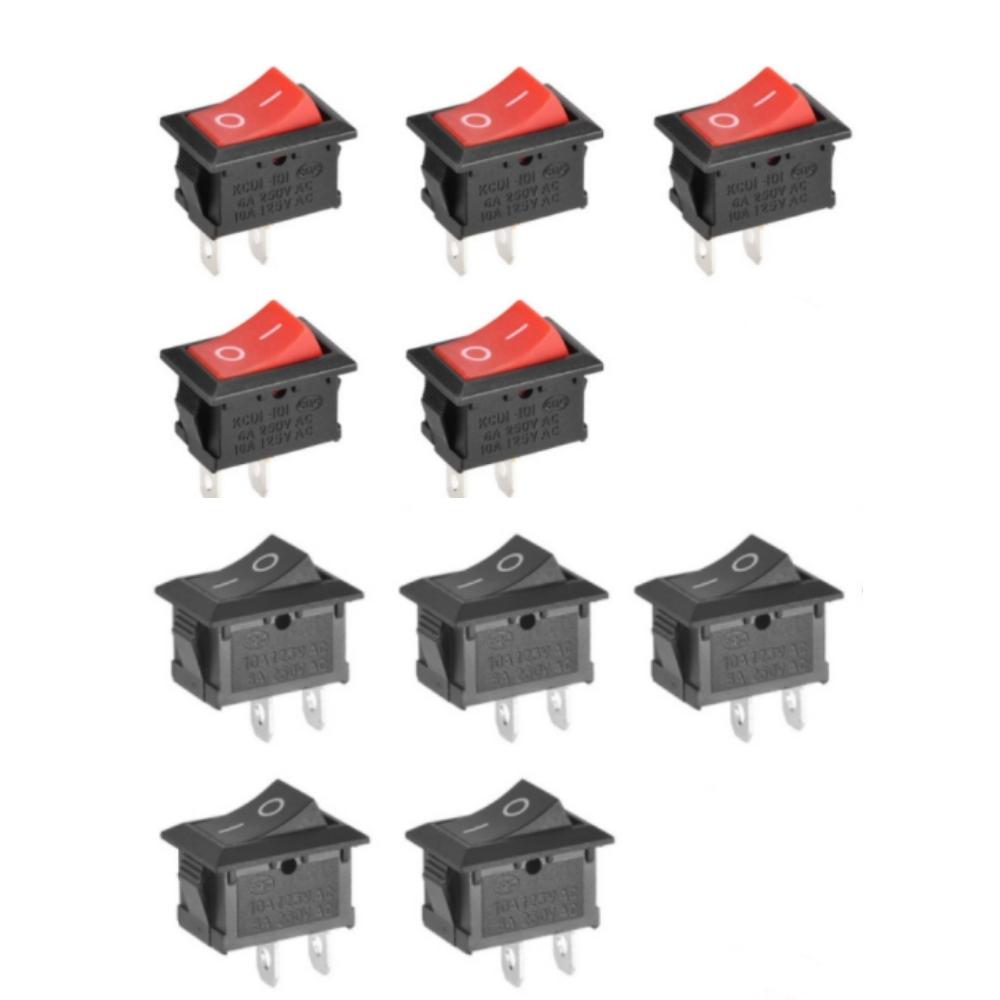 10Pcs KCD1 Boat Rocker Switch 6A 250V 10A 125V 2 Pin Position Snap Red Black Toggle Switches