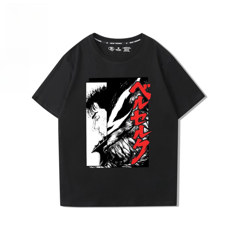 Berserk Anime Hübscher Druck 100% Baumwoll-T-Shirt Sommer Herren Lässig Bequem Atmungsaktiv Streetwear