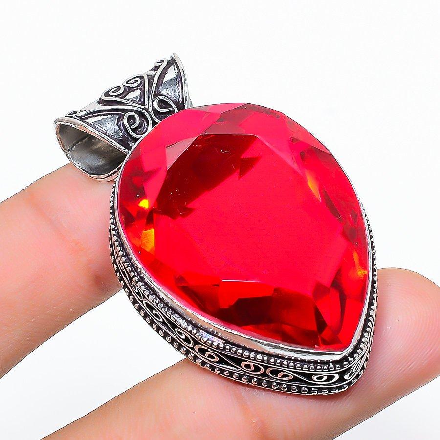 

Винтажный мозамбикский гранат с драгоценным камнем, этническая ювелирная подвеска ручной работы 1,89 дюйма SR-7974