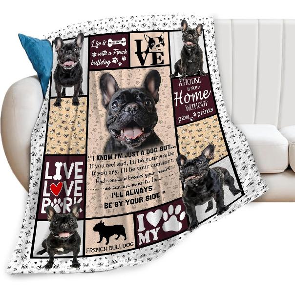 French Bulldog Blanket for Woman Dog Throw Blanket Black Bulldog Decor Stuff Merch Cozy Flannel Fleece Fuzzy Warm Soft Plush Lightweight Bedding