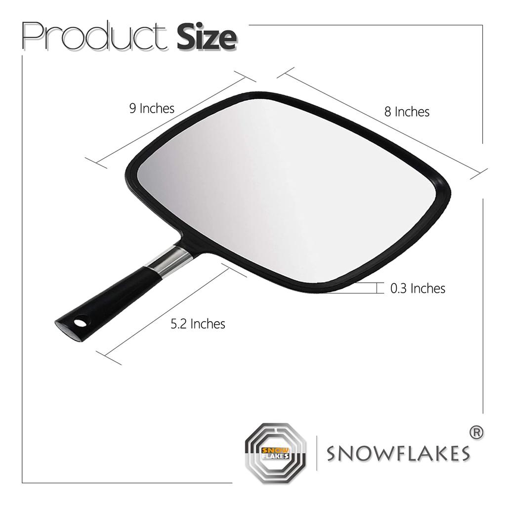 Snowflake Handheld Mirror, Large and Comfortable Hand Mirror with Salon Handle (Black)