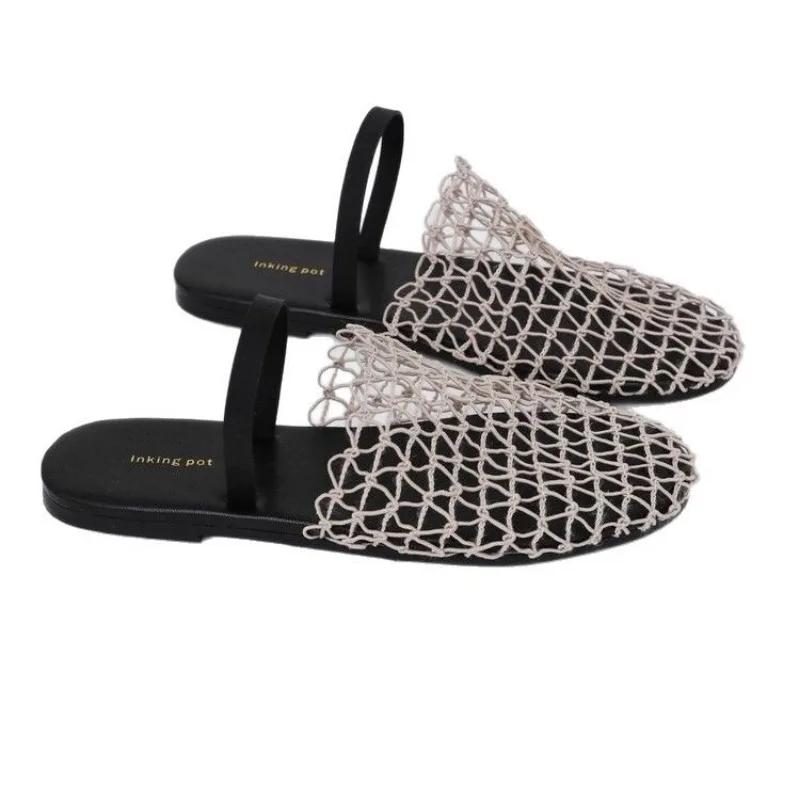 Fashion In Summer, Wear Round Toe, Straight Buckles, Casual and Comfortable, Women's Flats, Cut-out Mary Jane Single Shoes,fishnet Shoes