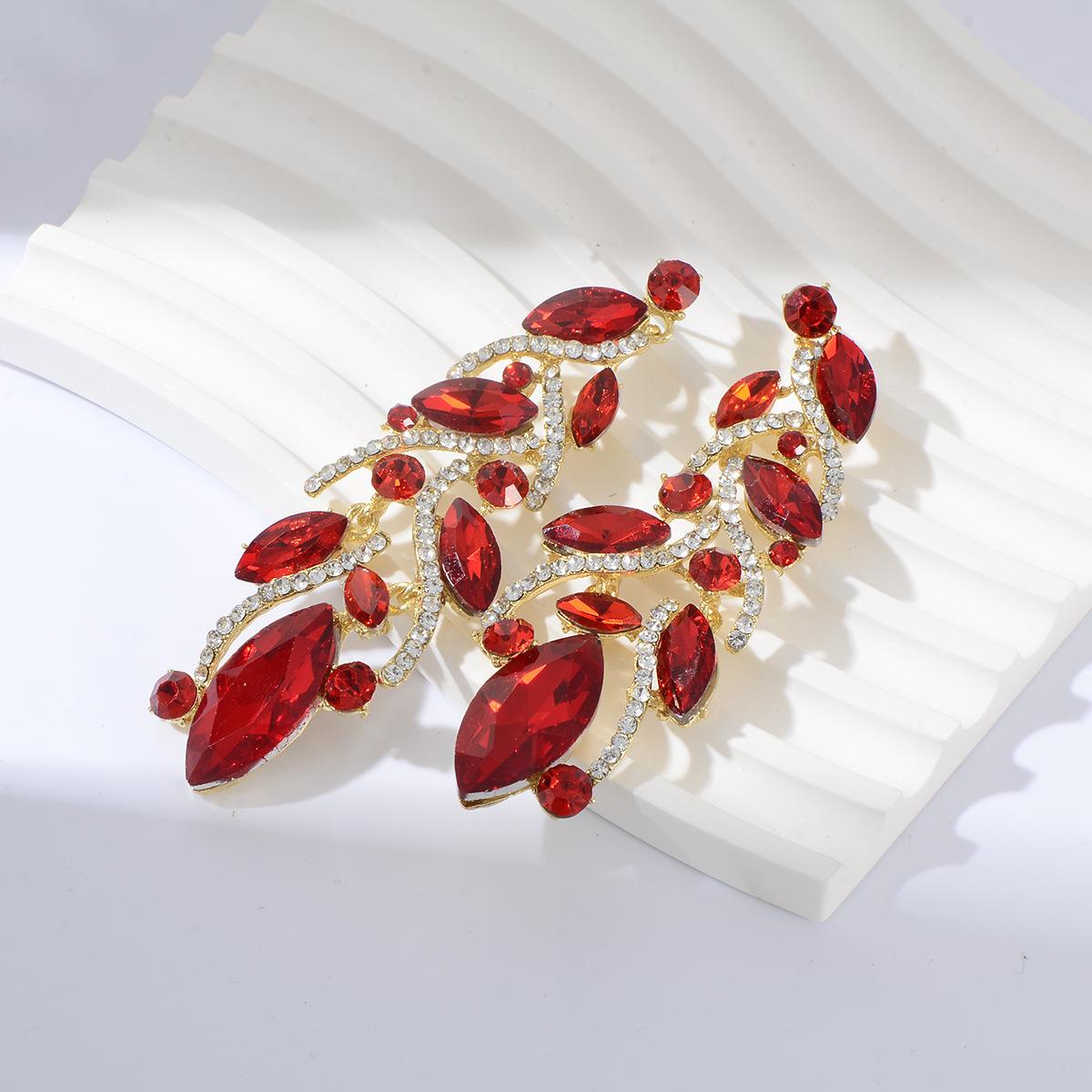 

Блестящие Серьги Изысканные Хрустальные Украшения Свадебная Вечеринка Лист Стразы Серьги Женские красный