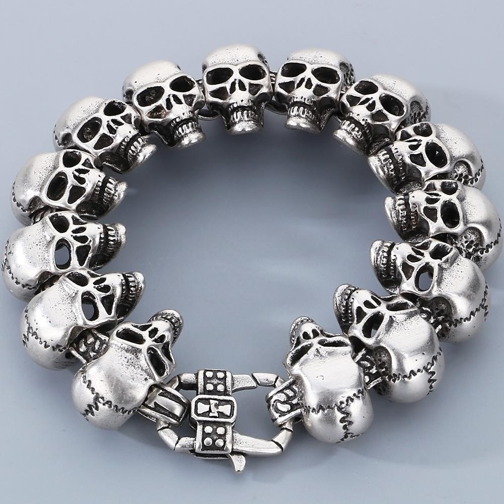 

Крутой браслет «Мертвая голова» для мужчин, винтажный черный, цвет старого серебра, сплошной, из нержавеющей стали, мужские браслеты, цепочка с черепом, ювелирные изделия для мужчин 20.5CM серебряный
