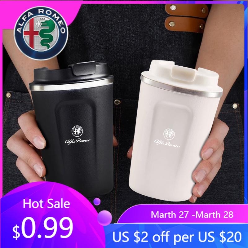 For Alfa Romeo Car Coffee Cup 304 Stainless Steel Thermos cafe Mug Auto Interiors For Alfa Romeo 4C 159 166 Spider Giulia Giulie