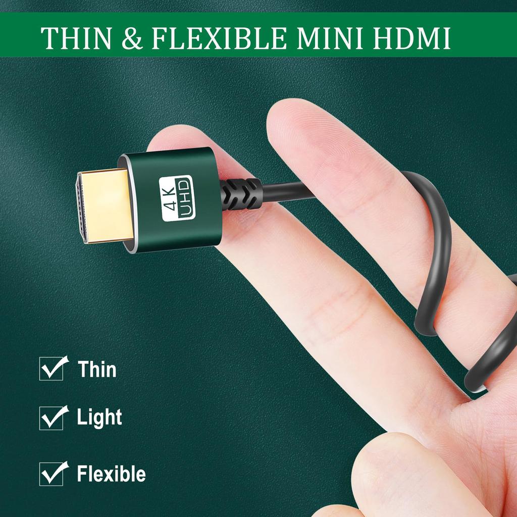 Thsucords Mini HDMI HDMI Cable Ultra Slim Flexible HDMI Mini Cable - 0.3M, & 3D/4K@60Hz/18gbps/2160P/1080P