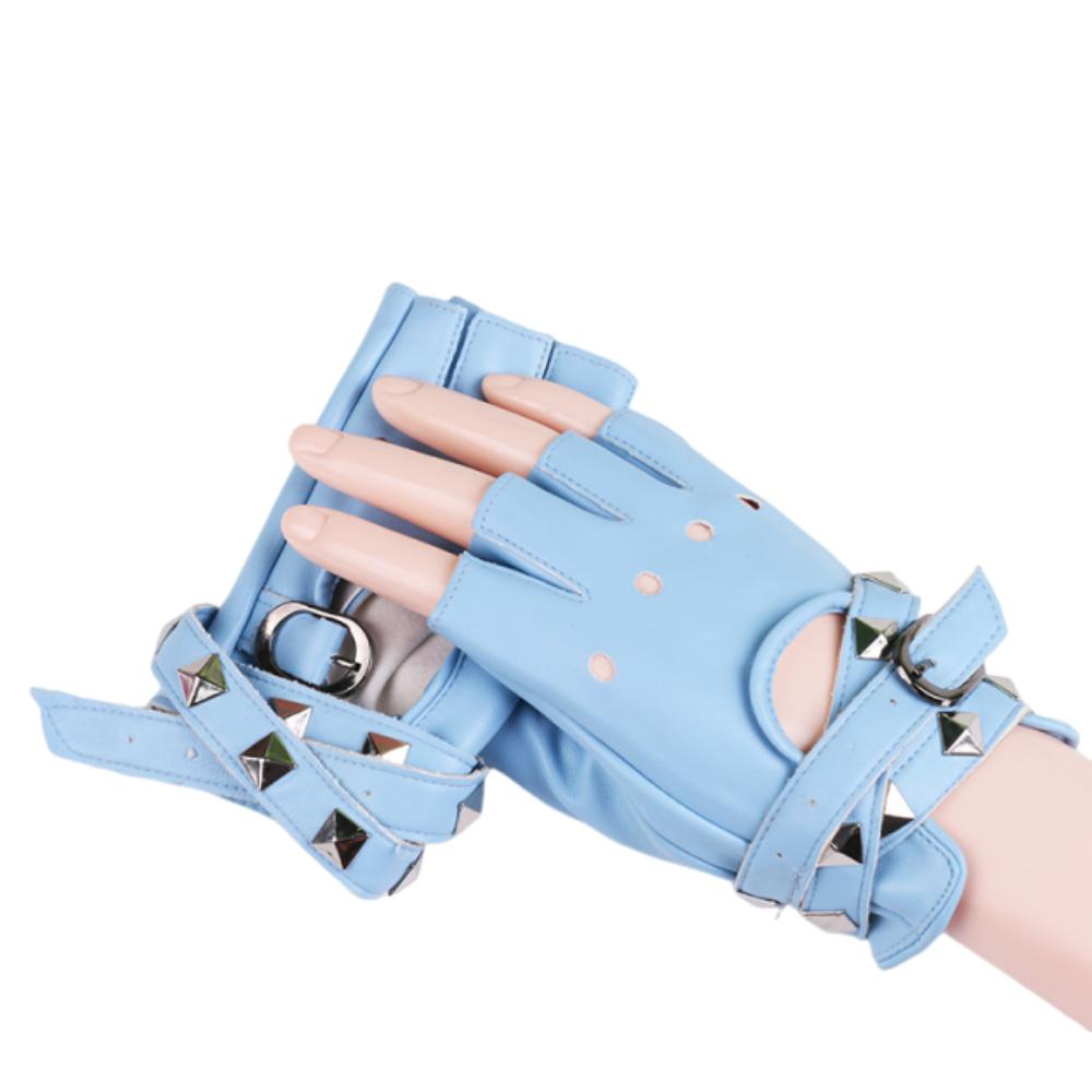 Anti-Slip Half Finger Gloves Cool Fingerless Mittens Unisex Rivets Belt Wrist Gloves  Hip-Hop