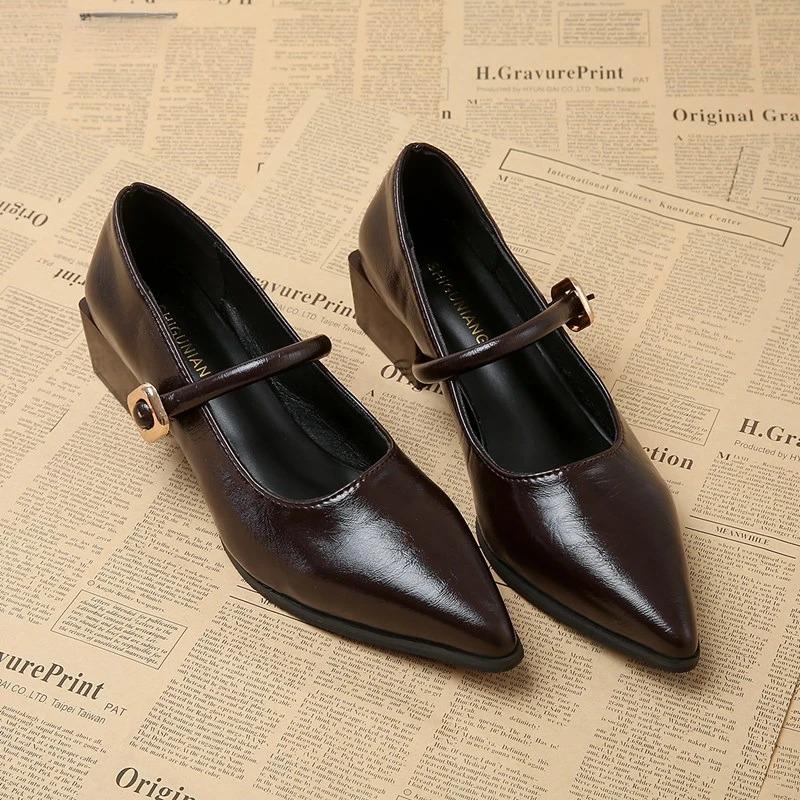 Damskie Buty Luksusowe Buty Projektanta Vintage Szpiczaste Buty Mary Jane dla Kobiet 2026 Eleganckie Płaskie Buty Buty na Grubej Podstawie