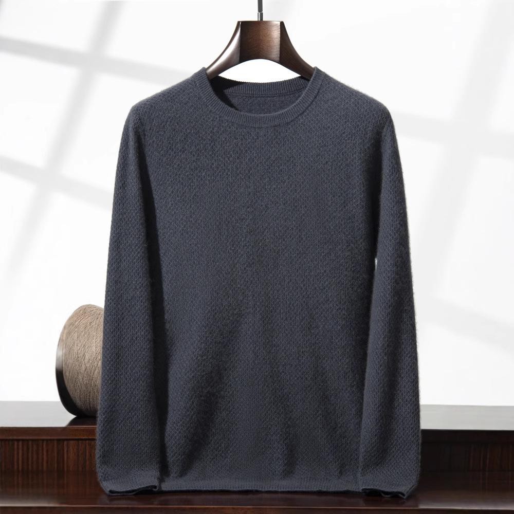 New cashmere round neck simple solid color honeycomb needle pullover loose middle-aged and young knitted sweater