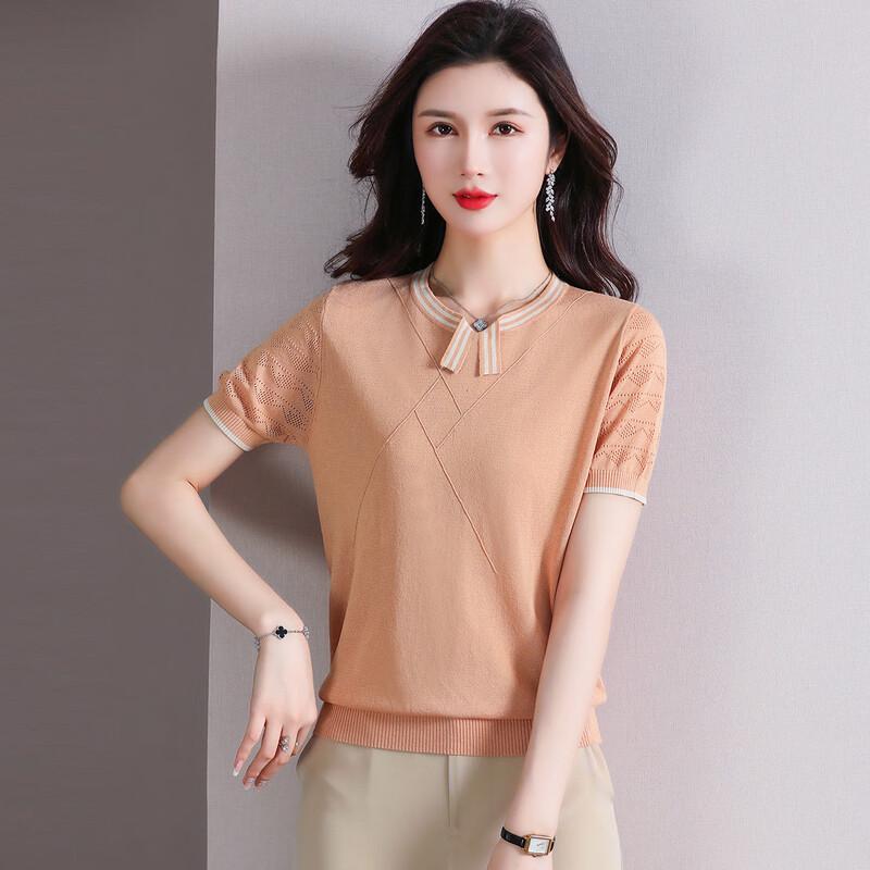 Women's Summer Ice Silk Knit Short-Sleeve T-shirt for Middle-Aged Women