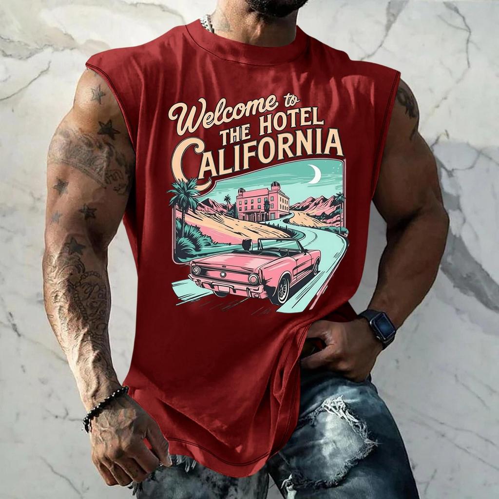 Men Sleeveless Tank Top Loose Fit Breathable Muscle Shirt Vintage Graphic Print Casual Streetwear Summer Sportswear