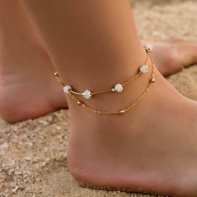 Nouvelle Mode Été Plage Chaîne de Pied Bijoux Pour Femmes Exquis Or Argent Couleur Strass Brillants Bracelets de Cheville Cheville