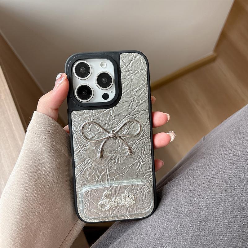 Bow Shaped Rhinestone Mirror Leather Phone Case for IPhone 16, Promax High-end 15, Niche for Apple 17