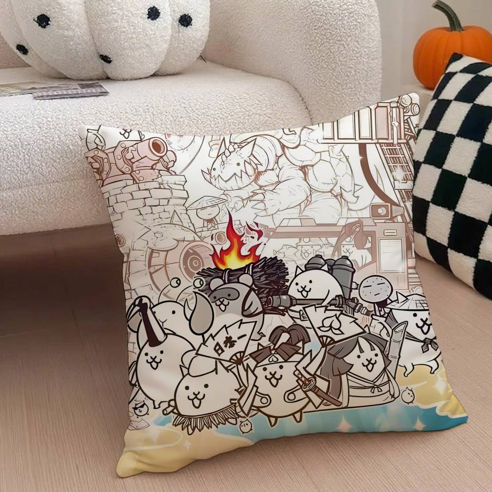 B-Battle Cats Anime Kuddfodral Anti-kvalster Kuddfodral Osynlig dragkedja Silkeslen kort plysch Soffkuddeöverdrag
