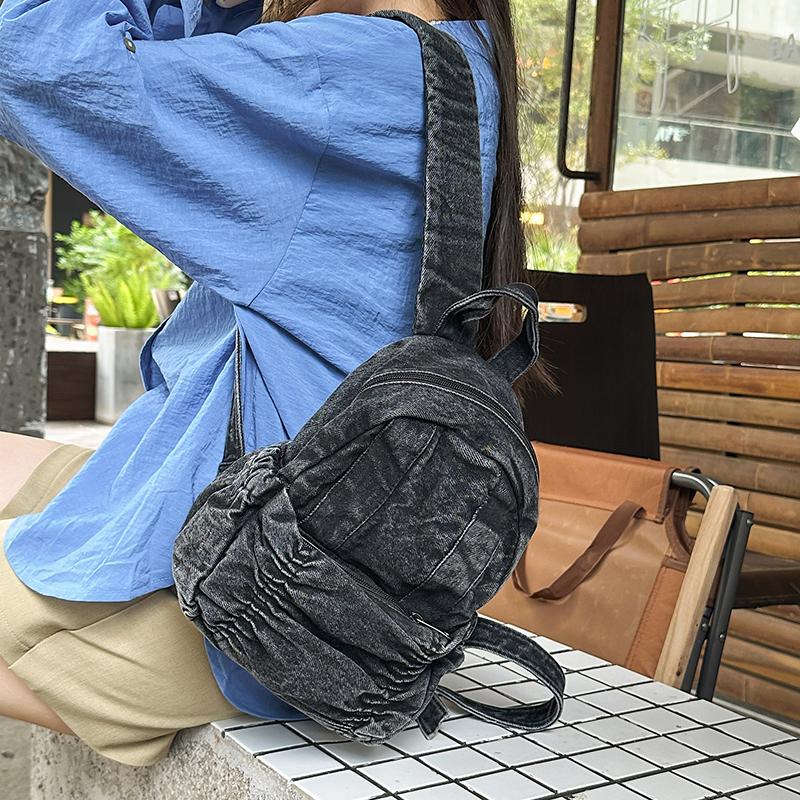 Denim Backpack Student Schoolbag Women Small Backpack