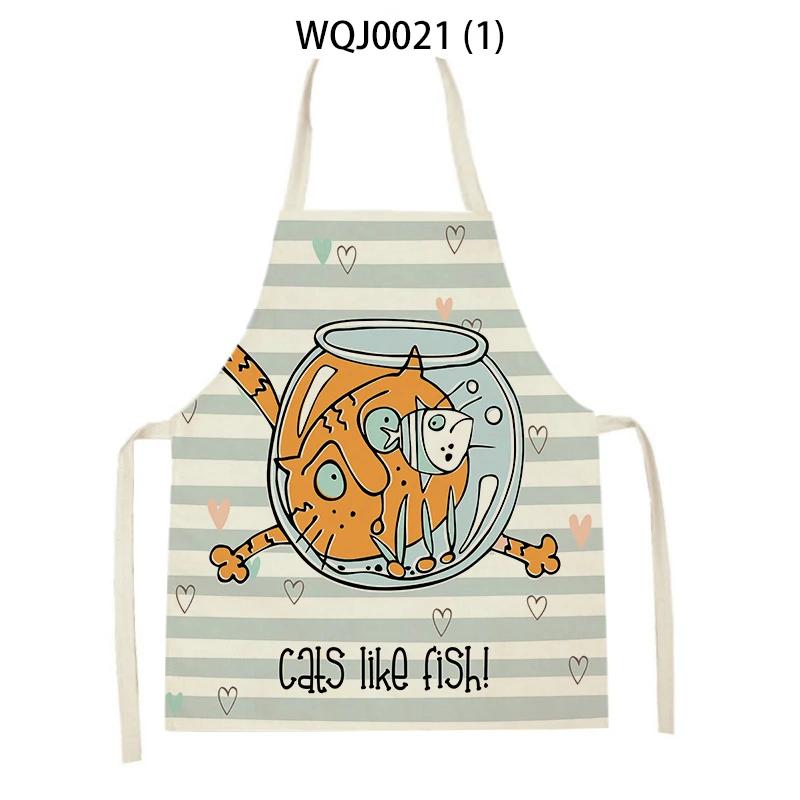 Lovely Owl Cat Pattern Sleeveless Kitchen Aprons Adult Kids Linen Bibs Household Cleaning Pinafore Home Cooking Baking Aprons