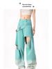 Damen Sommer Retro Mintgrüne Weitbeinige Zerrissene Jeans