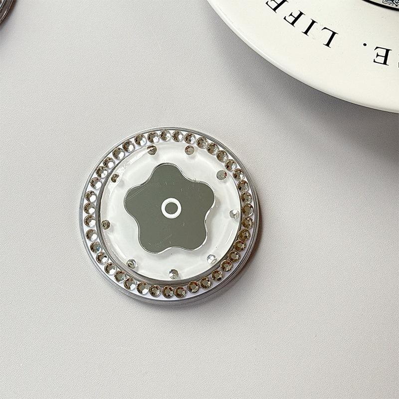 

Small Fresh Flower Mirror Mobile Phone Airbag Holder Solid Color Ring Rhinestone Magnetic Creative Design Women S Gift