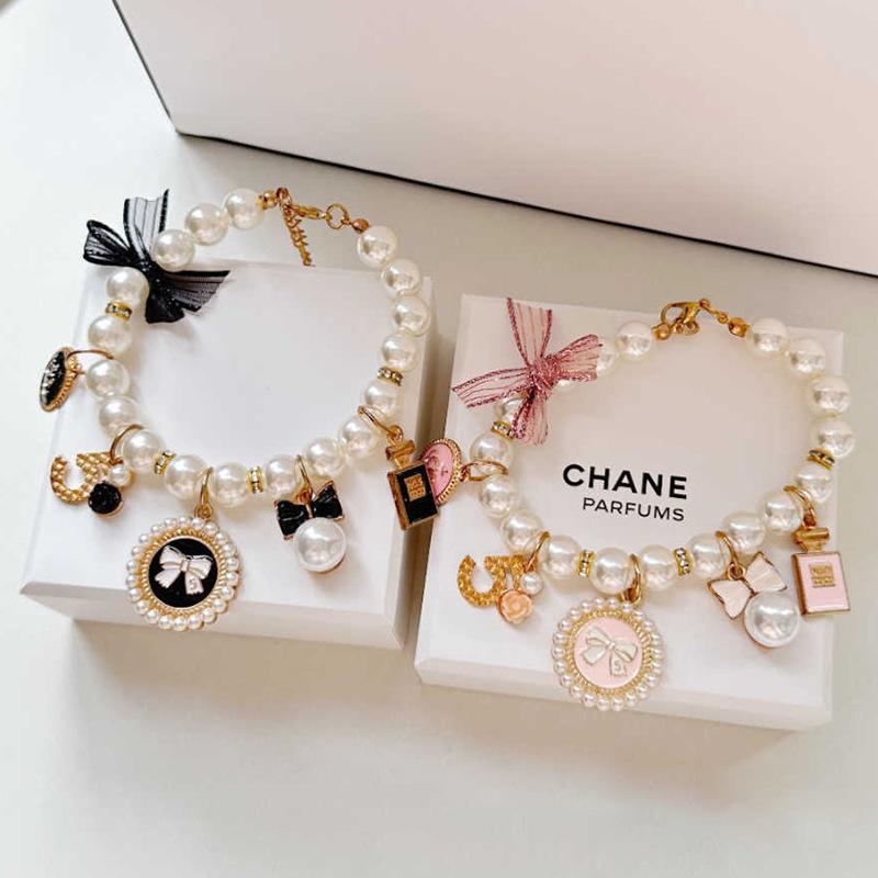 Retro Pearl Dog Necklace with Bow Pendant - Accessory for Yorkshire Terriers and Maltese
