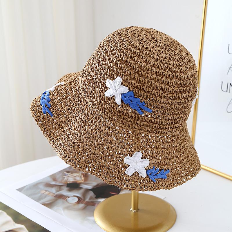Straw Hat Flower Women's Summer New Hollow Sunshade Sunscreen Woven Bucket Hat Seaside Beach Vacation Hat