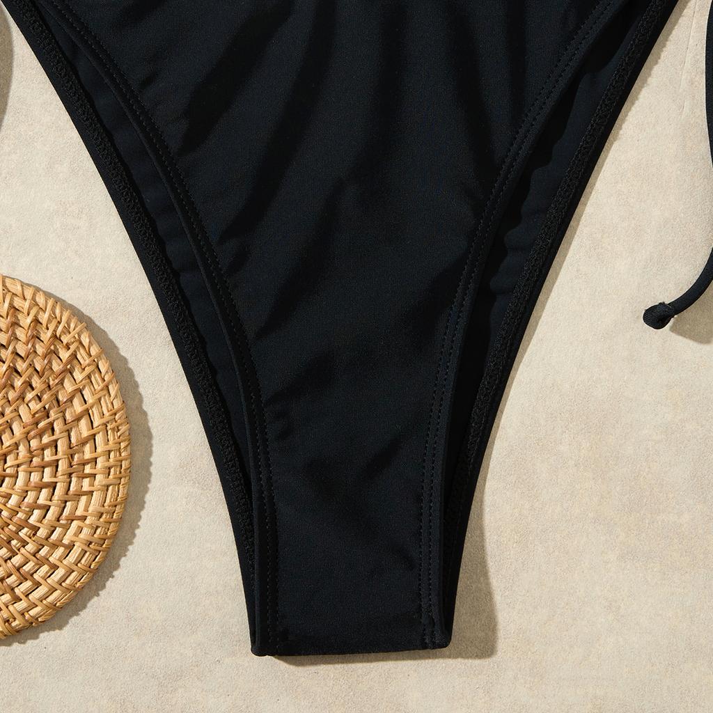 Split Swimsuit Female Sexy Premium Lace-up Neck Hot Spring Bikini Solid Color Sexy Beach Swimsuit Hot Spring Model