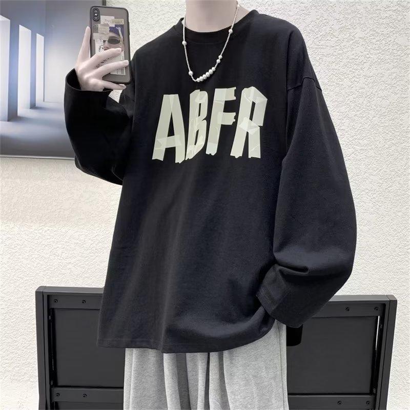 

Мужская футболка с длинным рукавом с принтом, мужская весна и осень, большой топ, повседневная большая футболка, мужская модная красивая свободная футболка