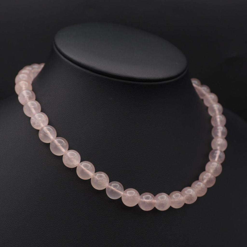 Used X610 Rose Quartz 10mm Bead GSILVER Engraved Necklace Design Silver Color