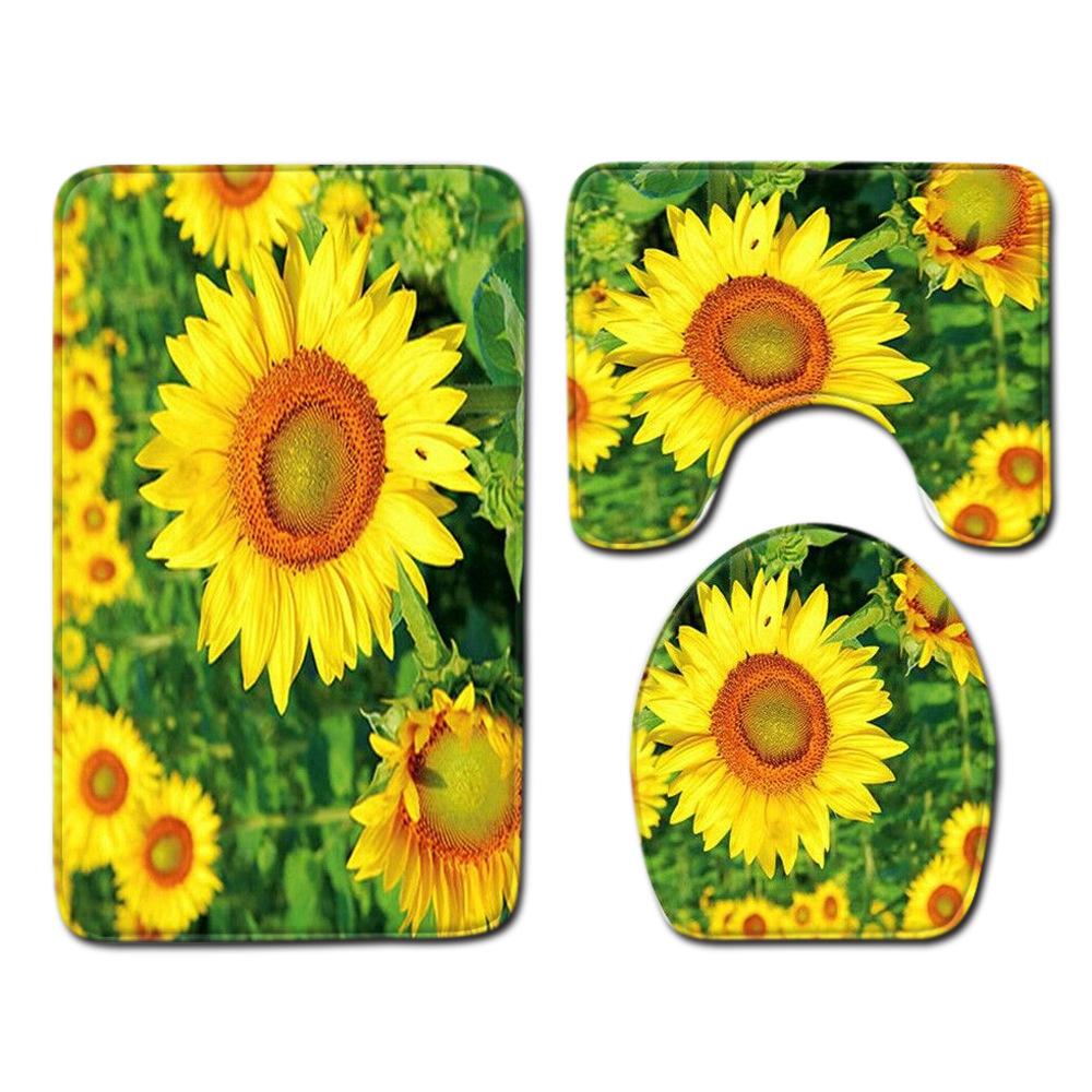 Sunflower Toilet Three-Piece Floor Mat Bathroom Three-Piece Carpet Doormat
