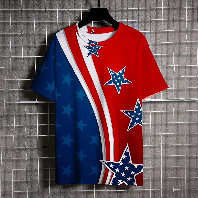

Футболка с пятиконечной звездой, летний тренд, короткий рукав, 3D-принт, повседневная мужская футболка с круглым вырезом, свободные уличные топы, футболка L